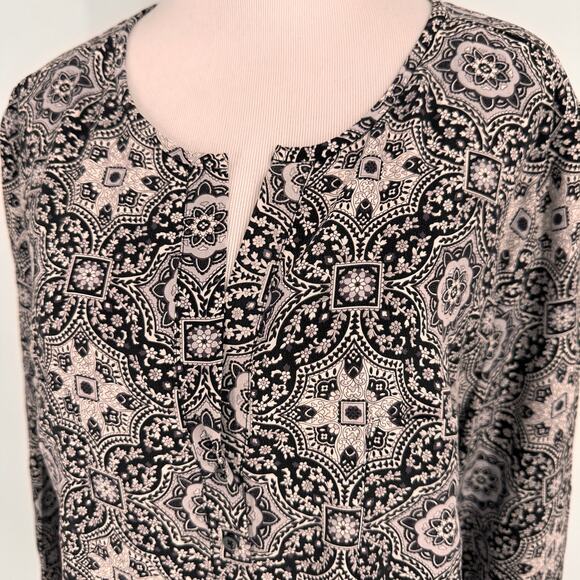 Joie Black & White Print Silk Long Sleeve Blouse Size Large - Picture 2 of 7